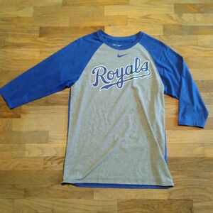 KC Royals Shirt Mens S Blue MLB Baseball Nike 3/4 Sleeve Pullover Outdoor